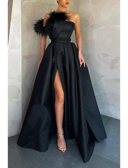 Sheath / Column Prom Gown Party Dress Wedding Guest Black Tie Gala Floor Length Sleeveless Strapless Satin