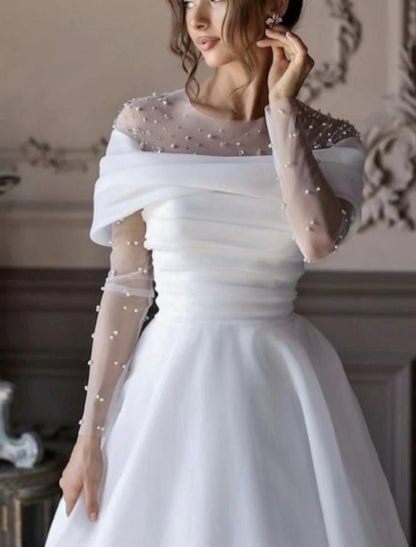 Simple Wedding Dresses Wedding Dresses A-Line V Neck Long Sleeve Court Train Chiffon Bridal Gowns