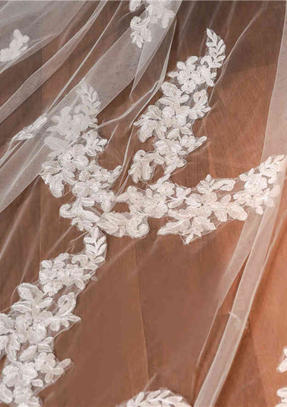 Two-tier Cathedral Bridal Veils With Applique Lace