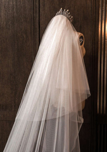 Two-tier Cathedral Bridal Veils With Applique Lace