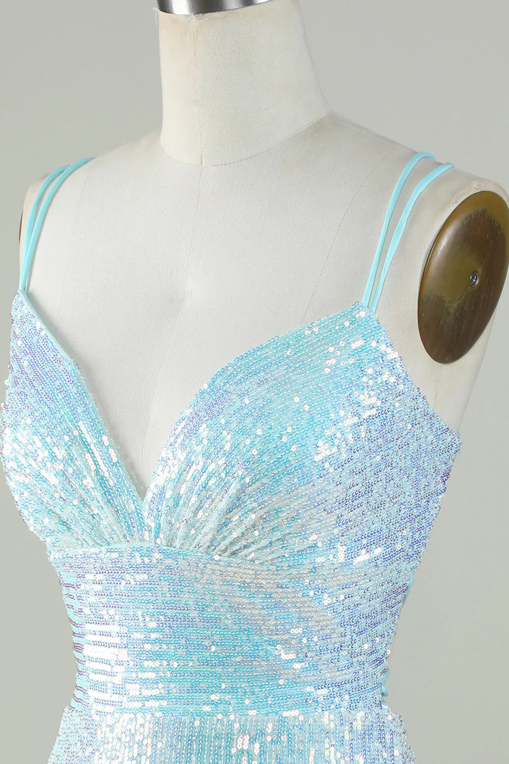 Glitter Tight Light Blue Homecoming Dress With Lace-Up Back