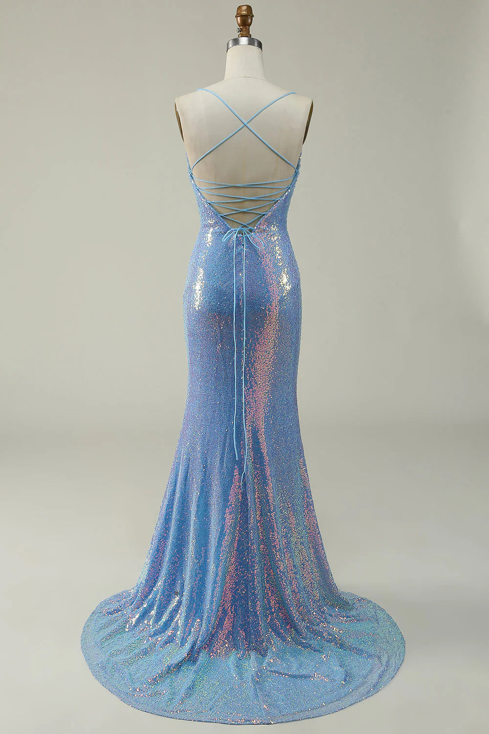 Sequined Spaghetti Straps Mermaid Prom Dress